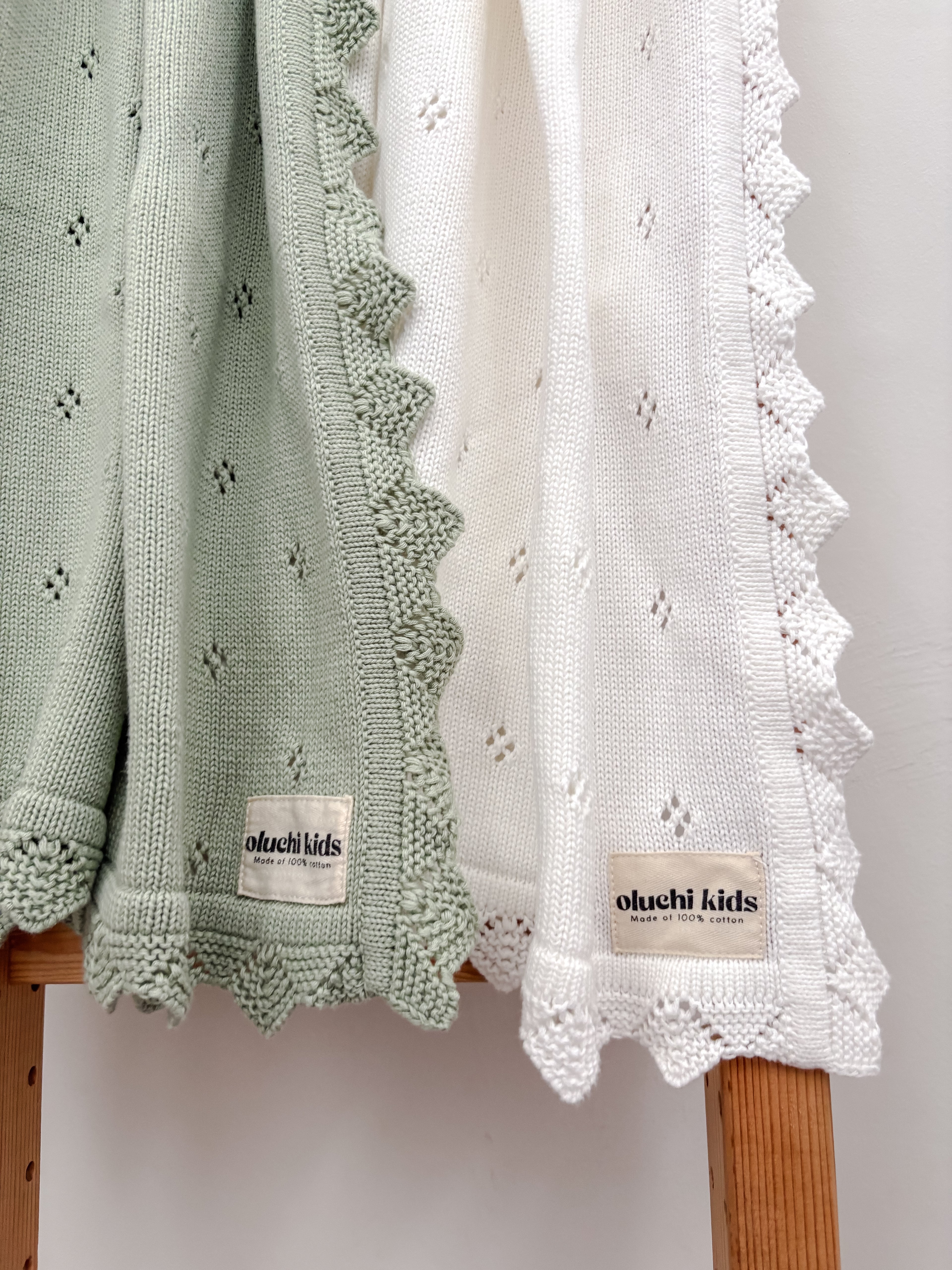 White Pointelle Organic Lace Baby Blanket