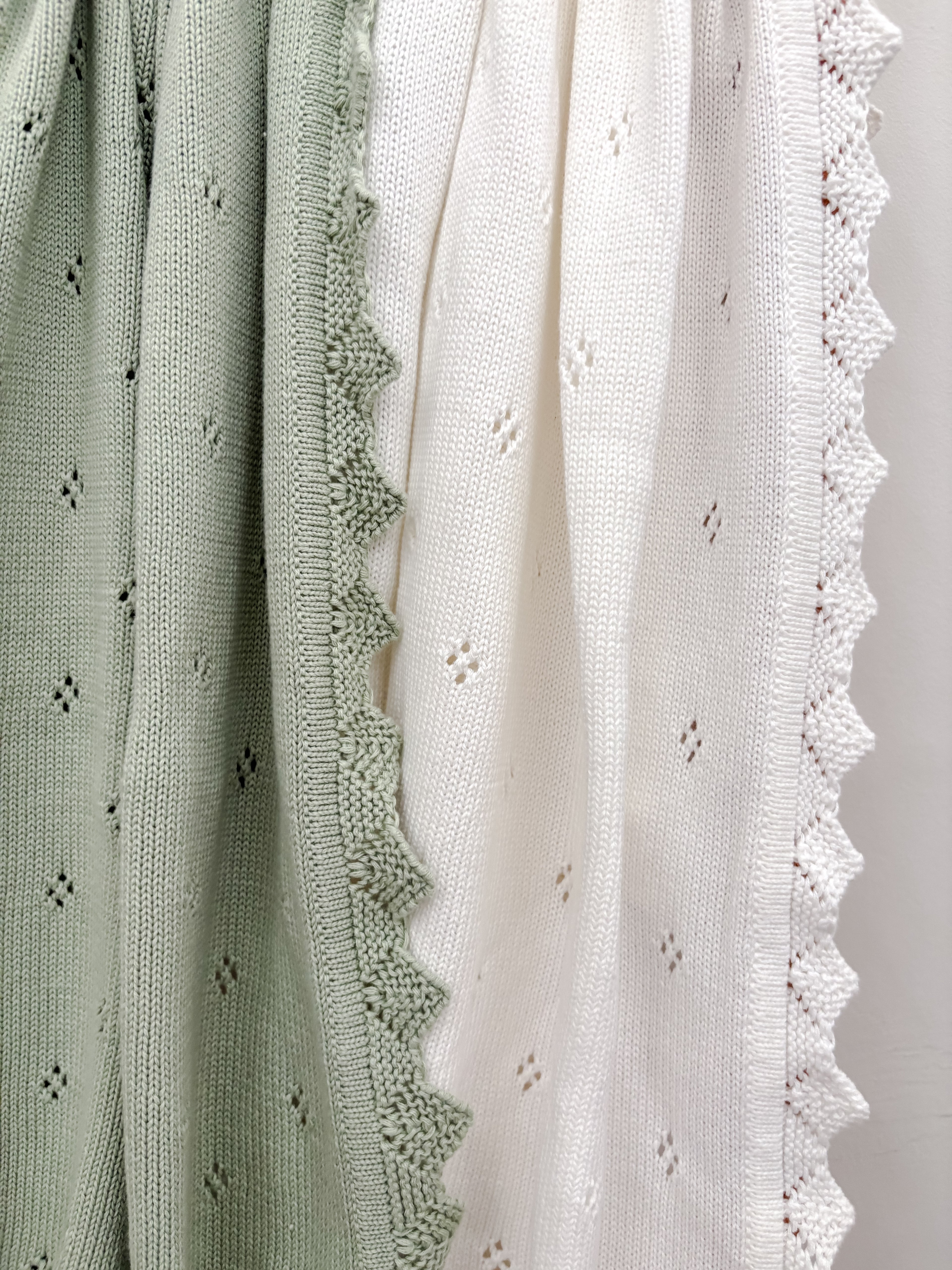 White Pointelle Organic Lace Baby Blanket