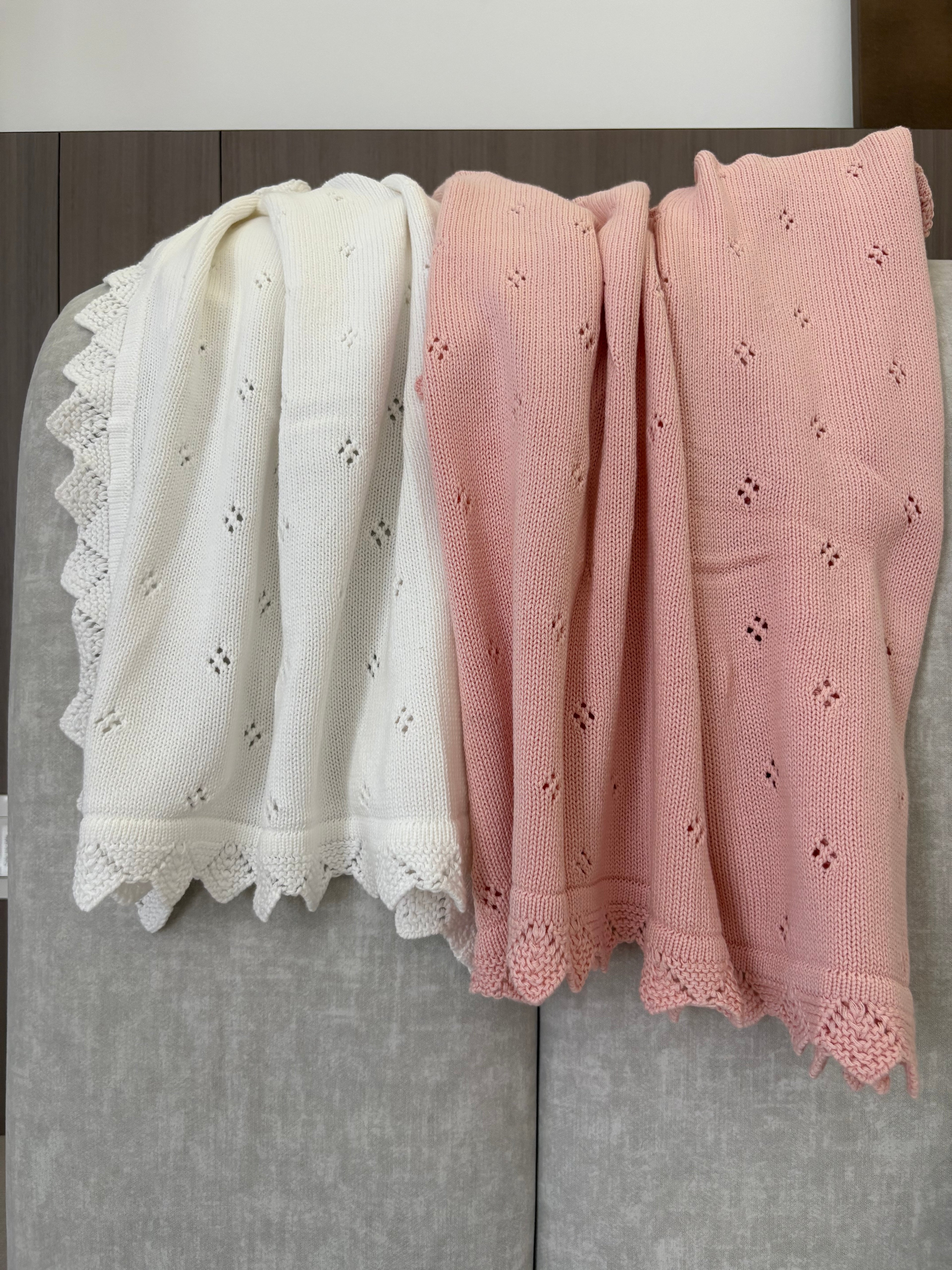 Bubblegum Pointelle Organic Lace Baby Blanket