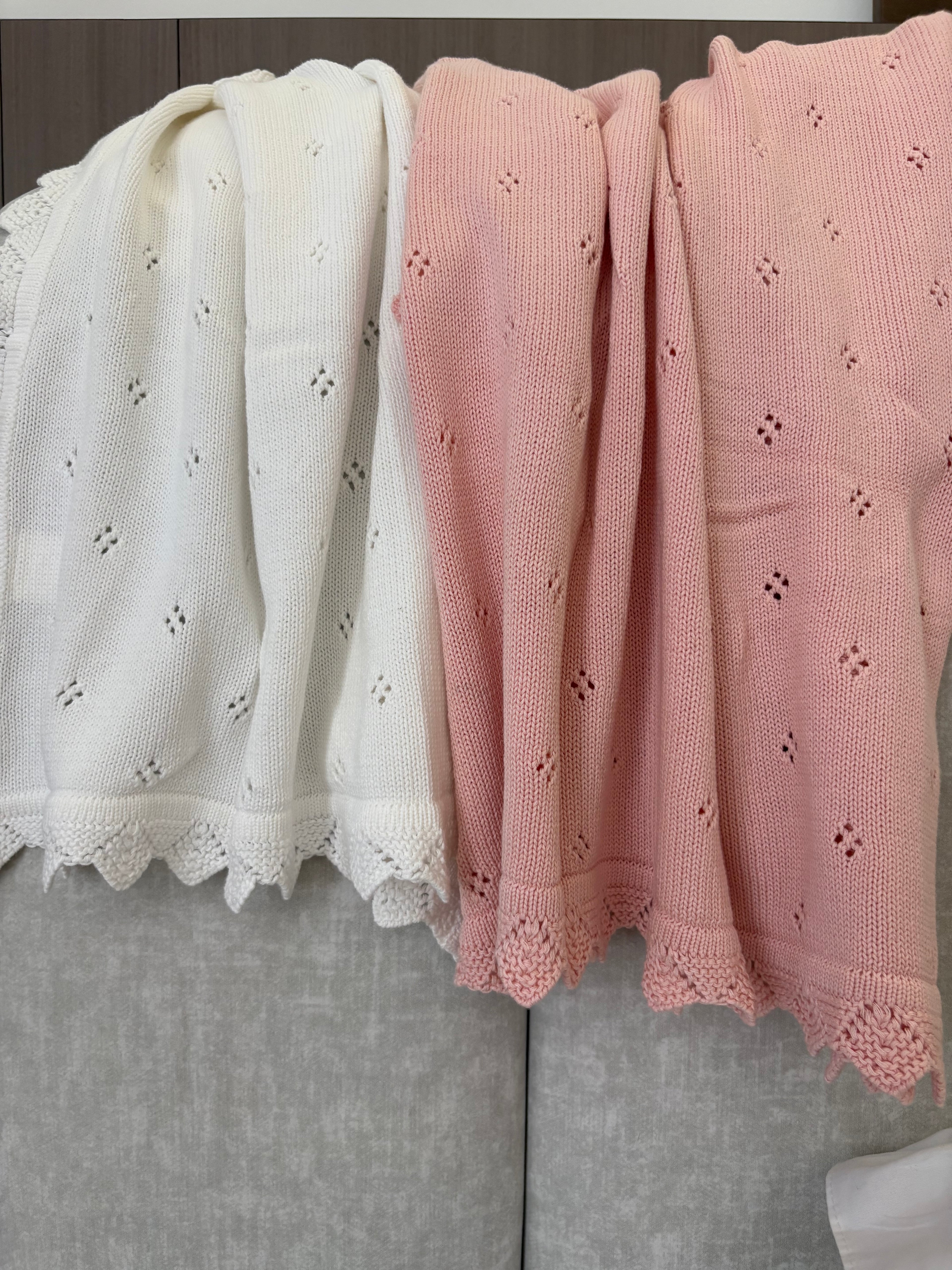 Bubblegum Pointelle Organic Lace Baby Blanket