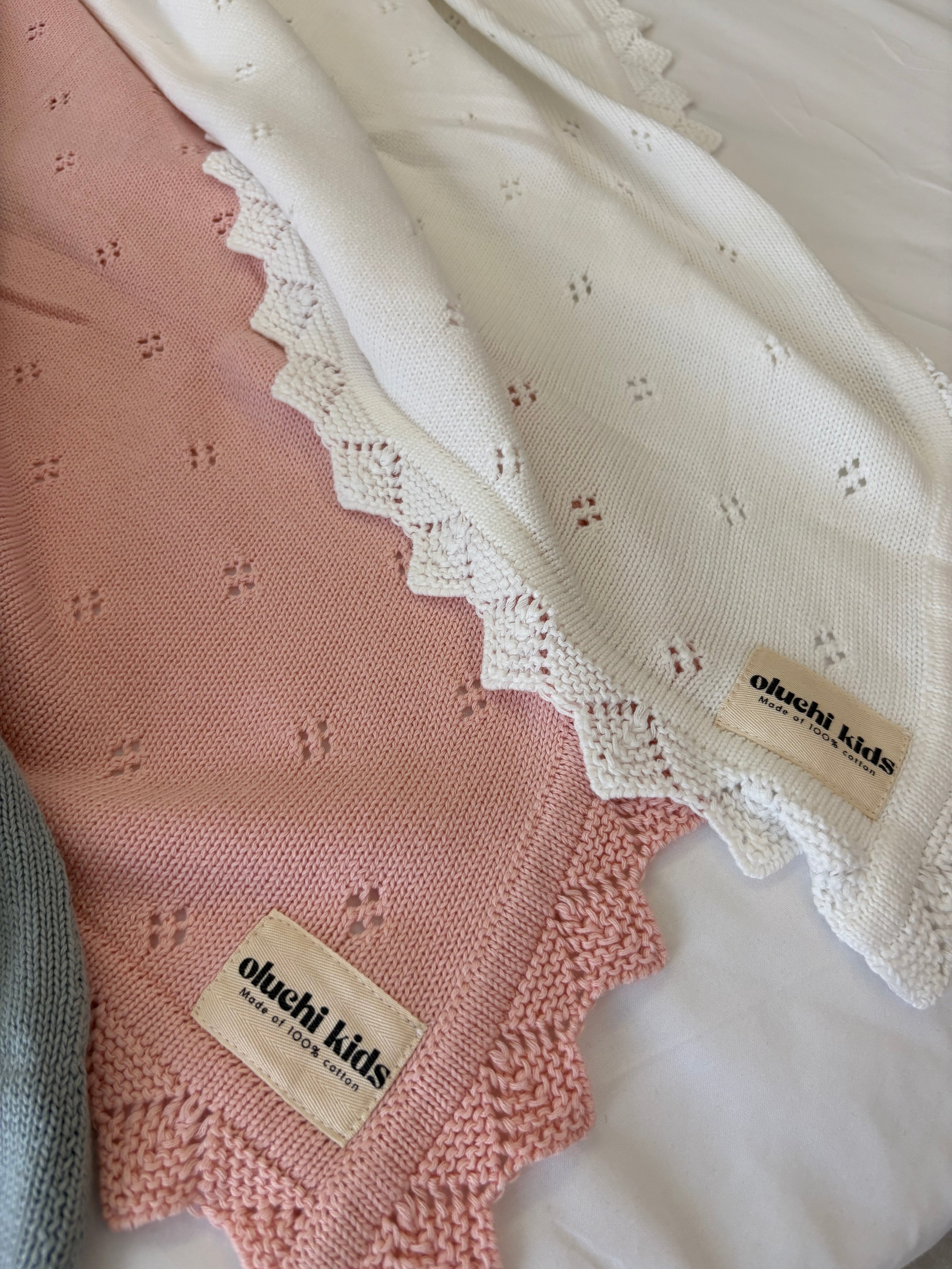 Bubblegum Pointelle Organic Lace Baby Blanket