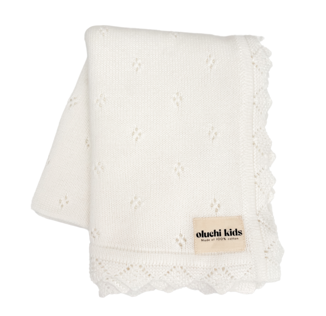 White Pointelle Lace Baby Blanket
