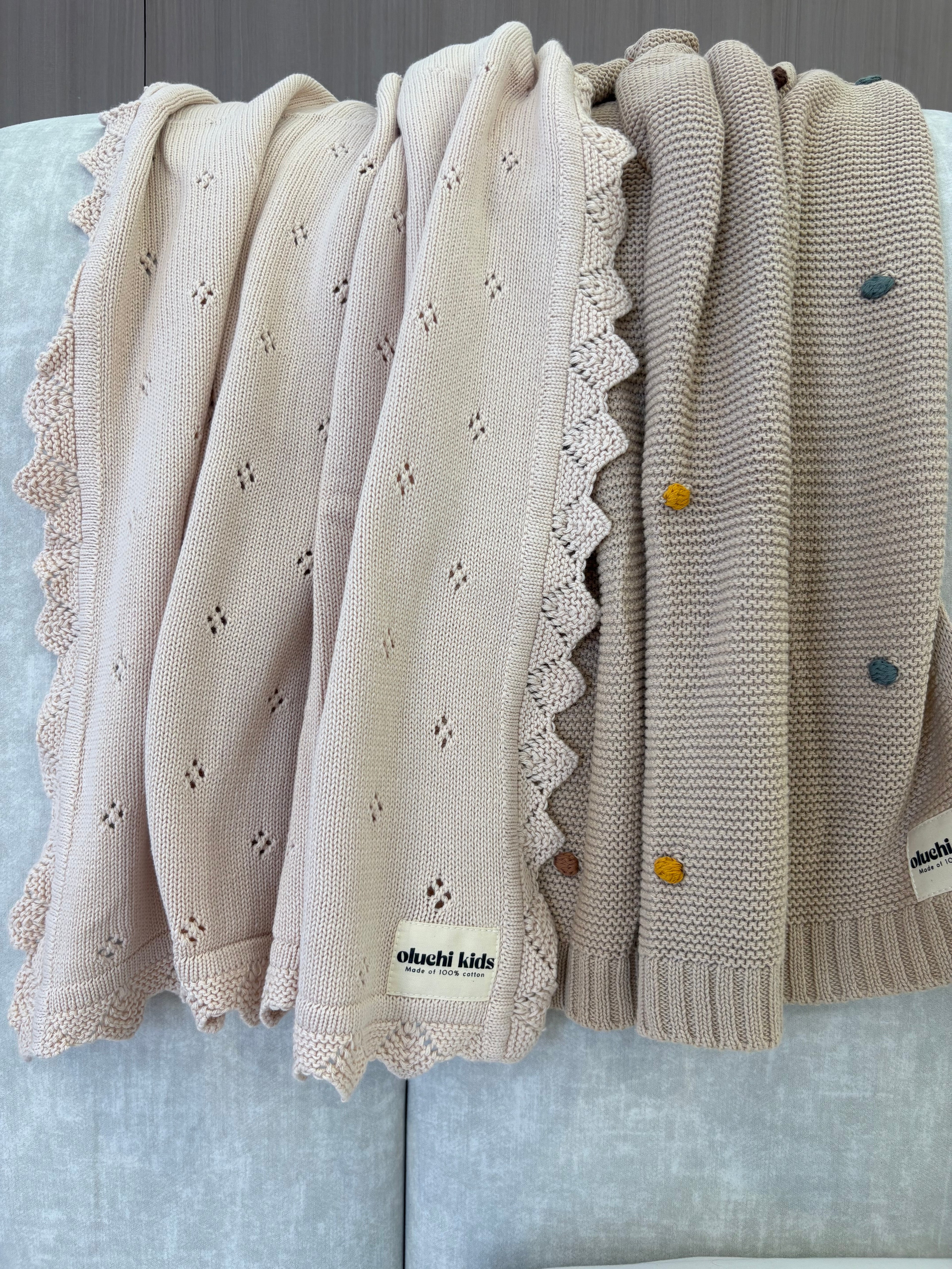 Blush-Camel Pointelle Lace - Baby Blanket