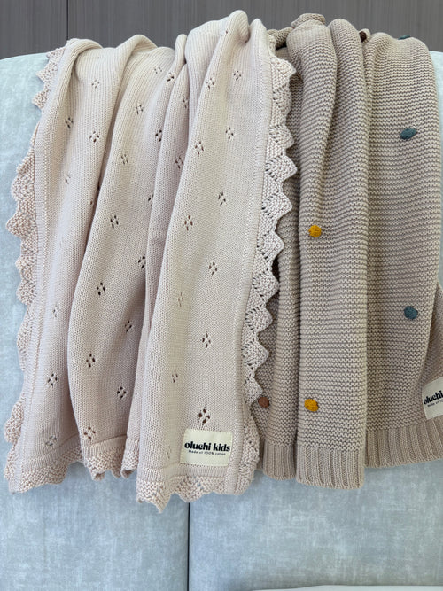 Blush-Camel Pointelle Lace - Baby Blanket
