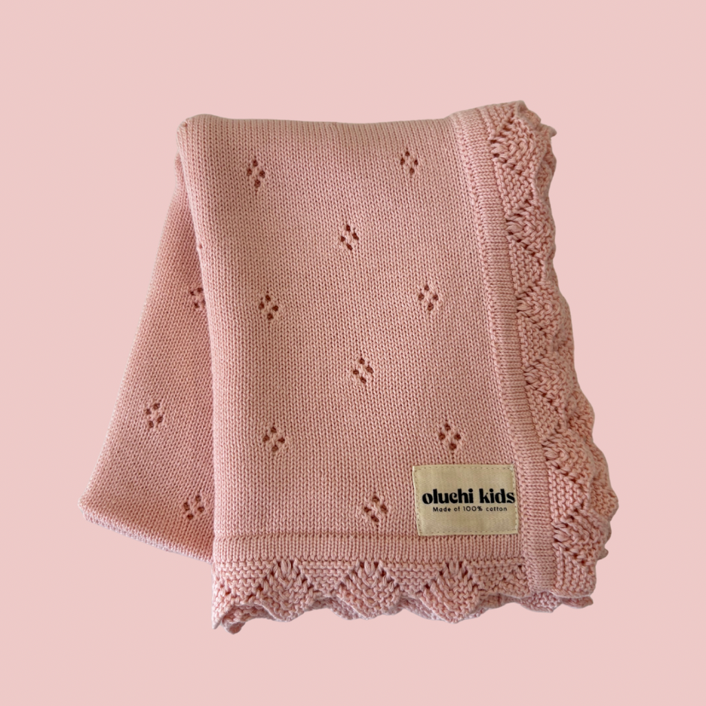 Bubblegum Pointelle Lace Baby Blanket