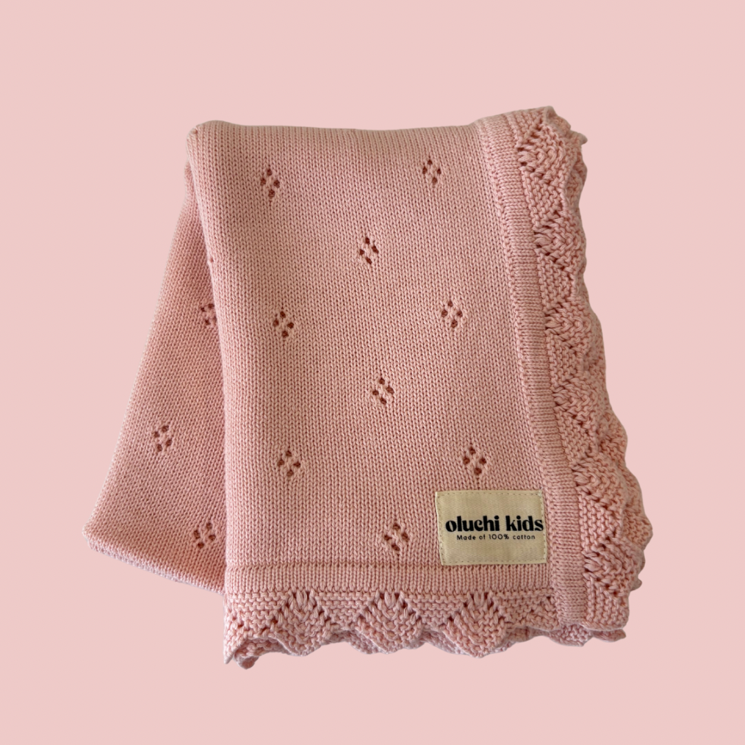 Bubblegum Pointelle Lace Baby Blanket