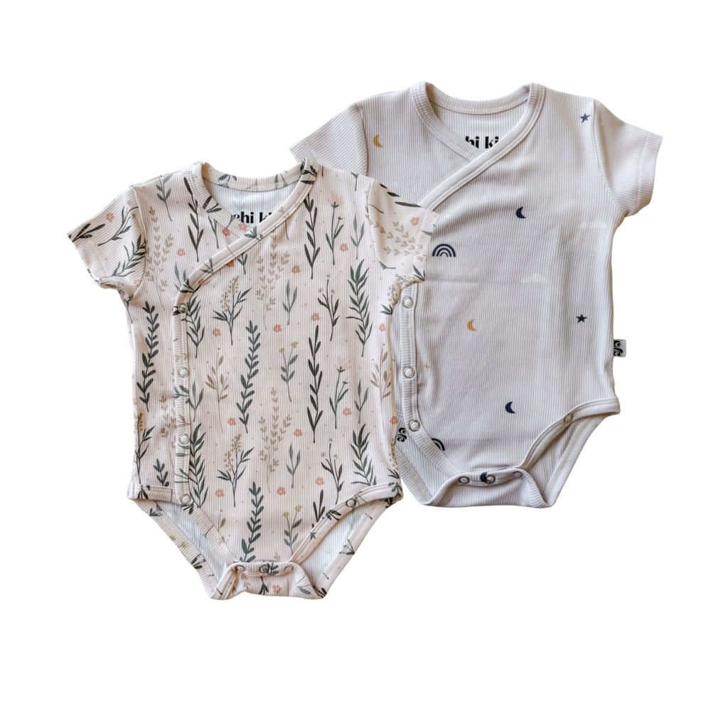 2-Pack Bamboo Ribbed Kimono Bodysuit