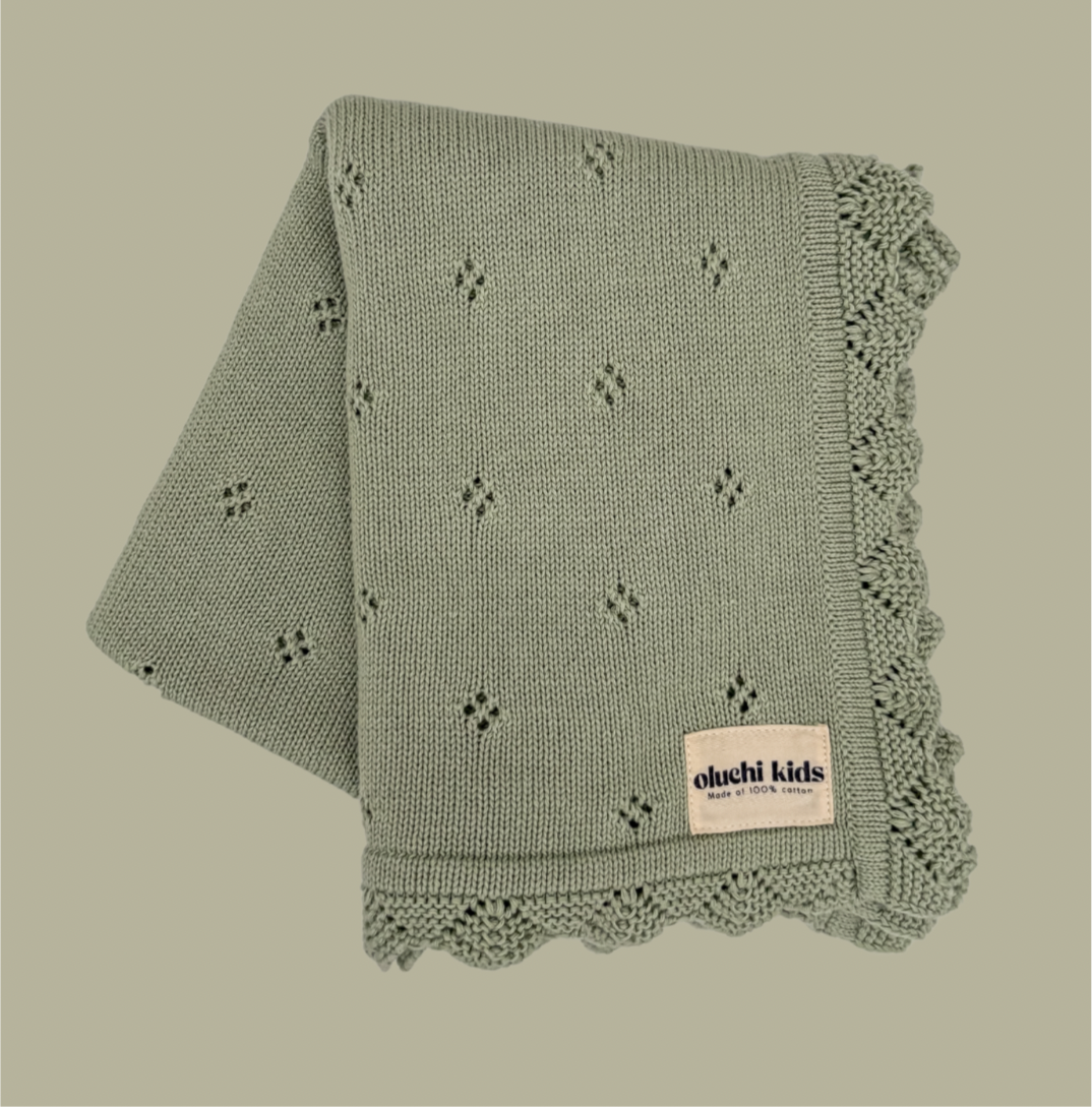 Green Pointelle Lace Baby Blanket