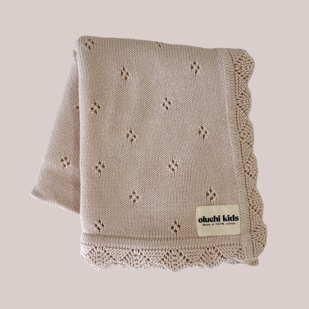 Blush-Camel Pointelle Lace - Baby Blanket