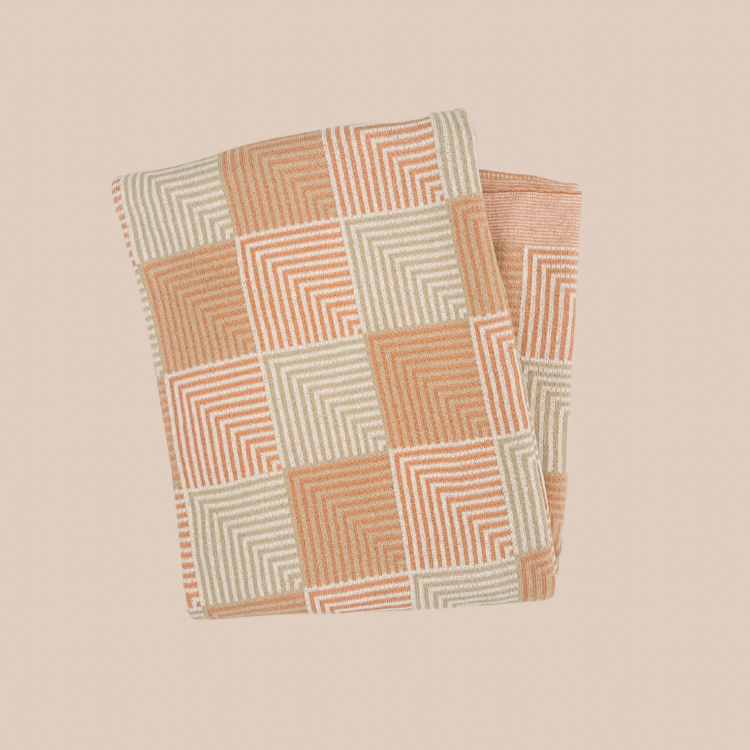 Orange Checkered Cotton Blanket