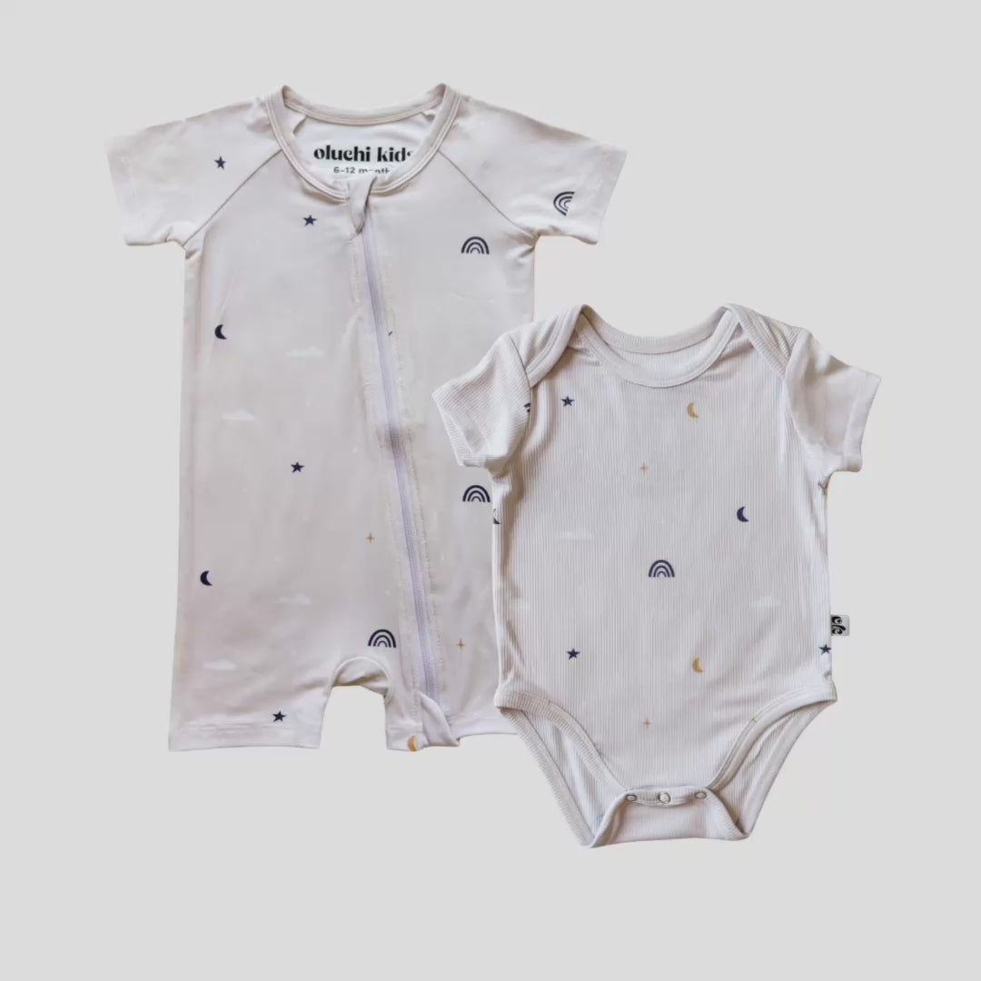 Bamboo Shortie Romper + Bamboo Ribbed Bodysuit